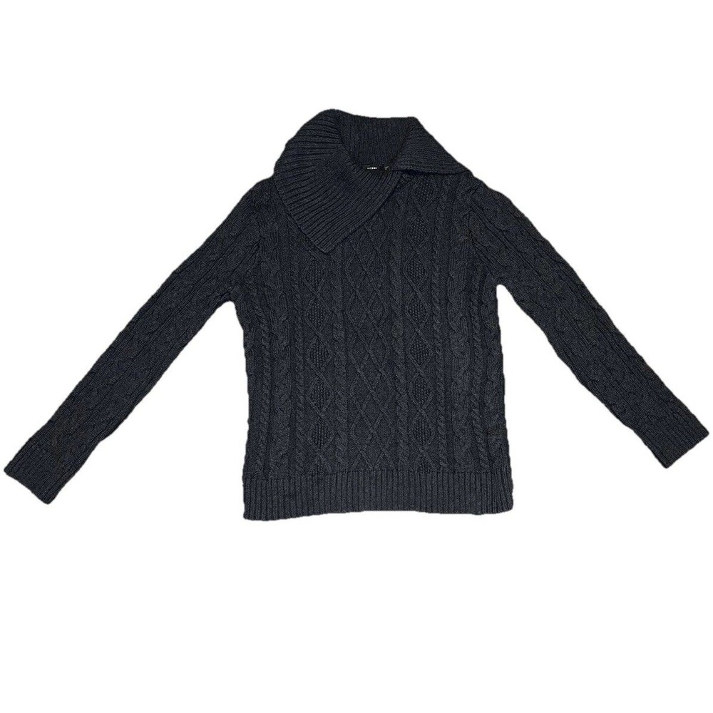 VTG Jeanne Pierre Cable Knit Sweater L Women’s Asymmetrical Shawl Collar 90s PTP